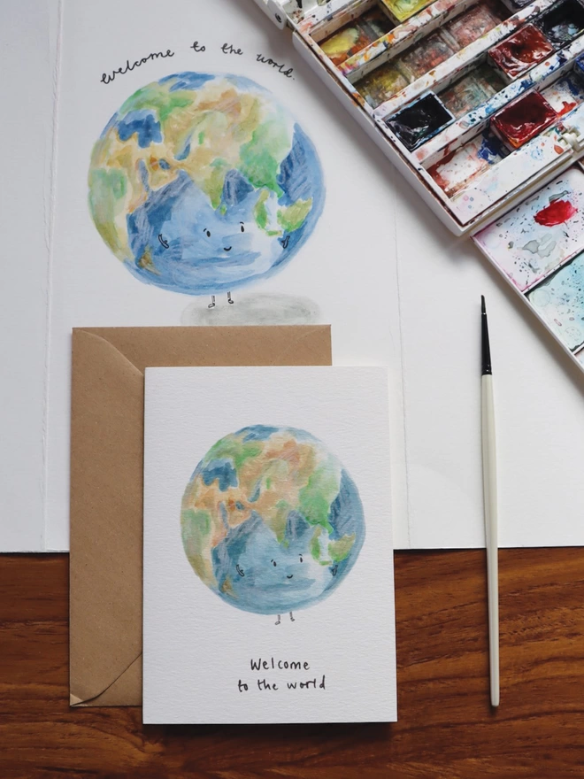 Welcome to the World Illustrated Earth Greeting Card 