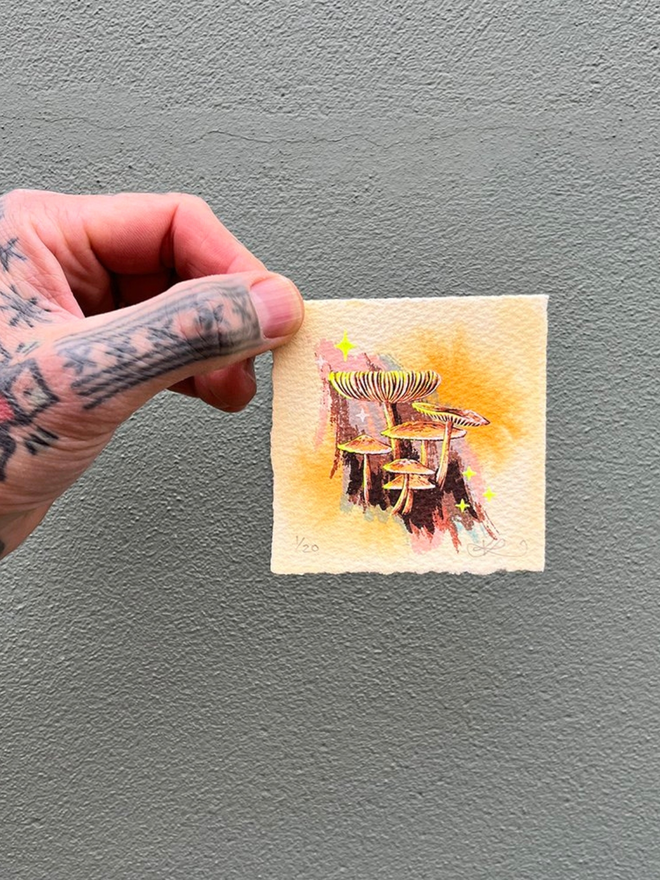 'Ephemeral Fan' Miniature Screenprint & Watercolour Painting