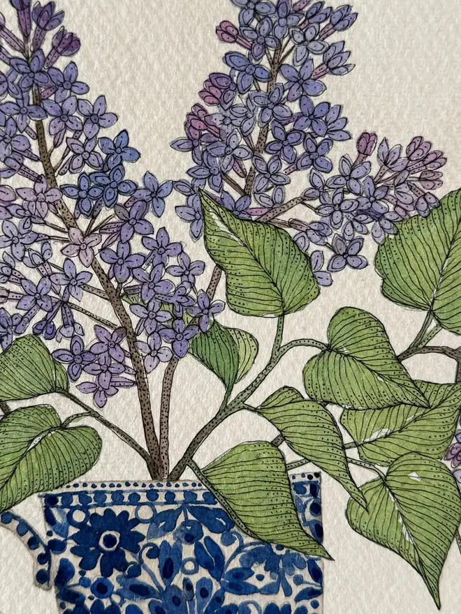 'Lilac In A Ceramic Mug' Watercolour Painting