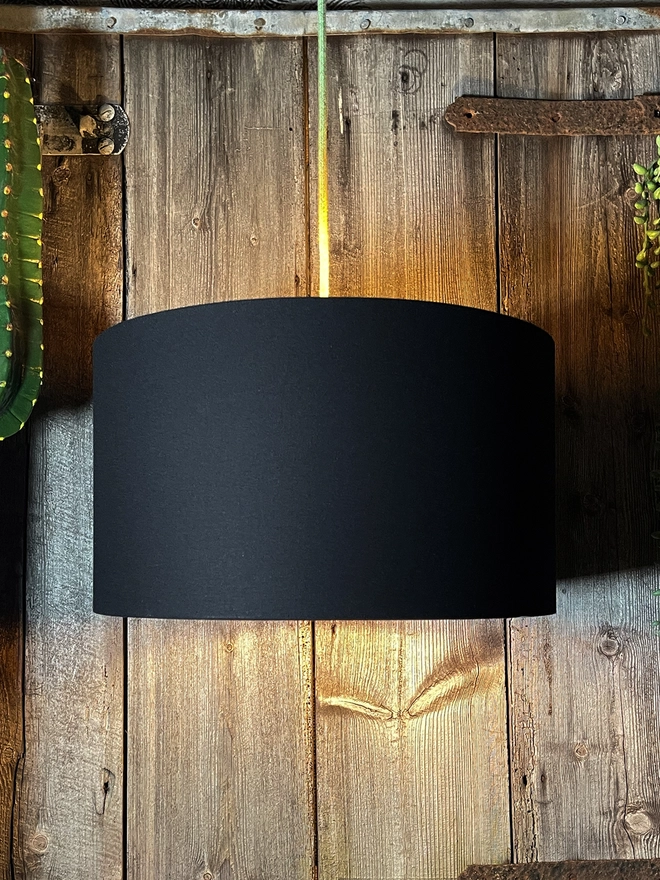 Jet Black Cotton Drum Lampshade with Gold Lining