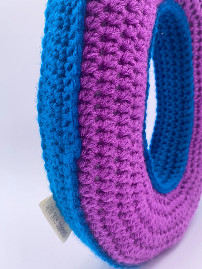 O Shaped Cushion in Magenta and Blue