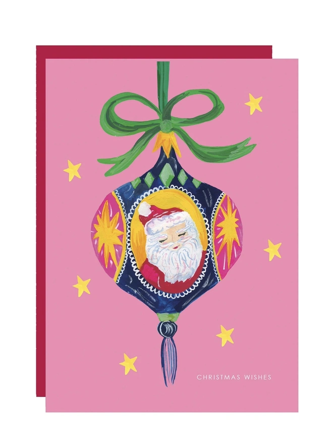 'Christmas Wishes', Bauble Santa Christmas Card