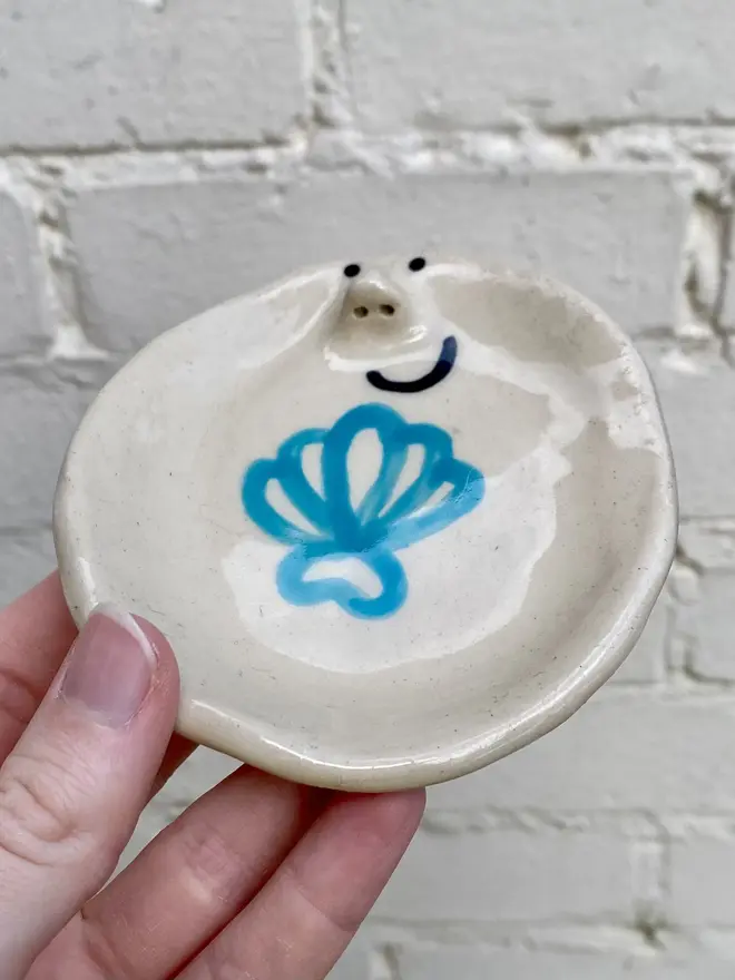 blue shell handmade ceramic trinket dish