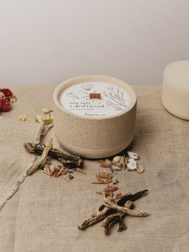 sea salt driftwood refillable candle