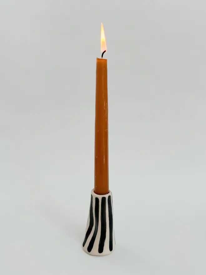 black stripe wonky ceramic candlestick holder