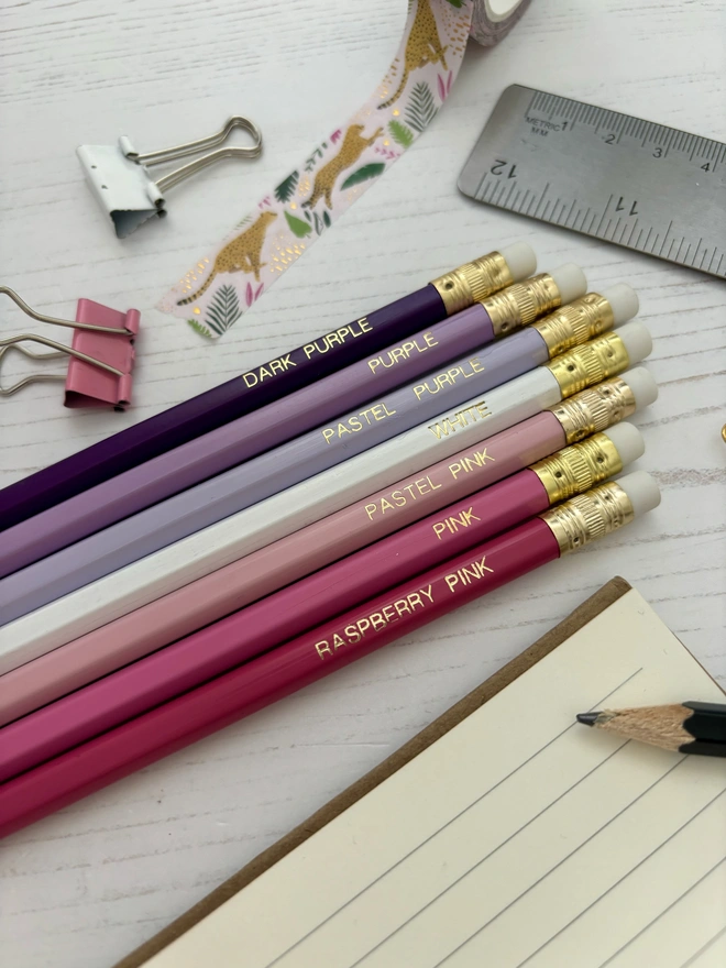 Personalised Pink & Purple Mix HB Pencil Set