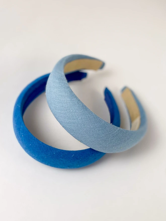 Pale Blue Linen Headband for Women with a dark one too