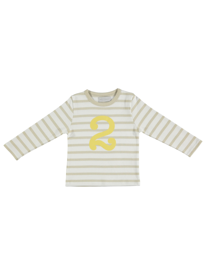 Sand & White Breton Striped Number 2 T Shirt