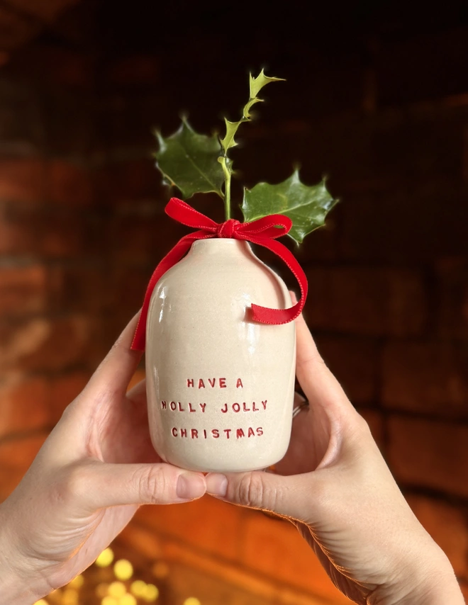 Holly Jolly Christmas Bud Vase