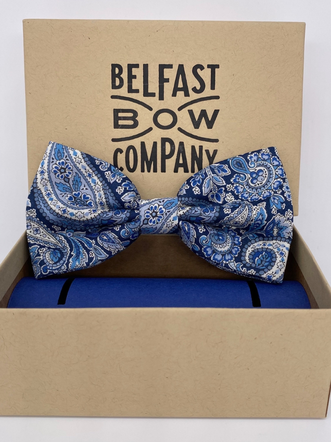 Navy Paisley Bow Tie handmade by the Belfast Bow Company