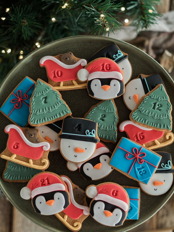 Personalised Christmas Advent Calendar Biscuit Jar. Festive biscuits in a clip top jar with a personalised label