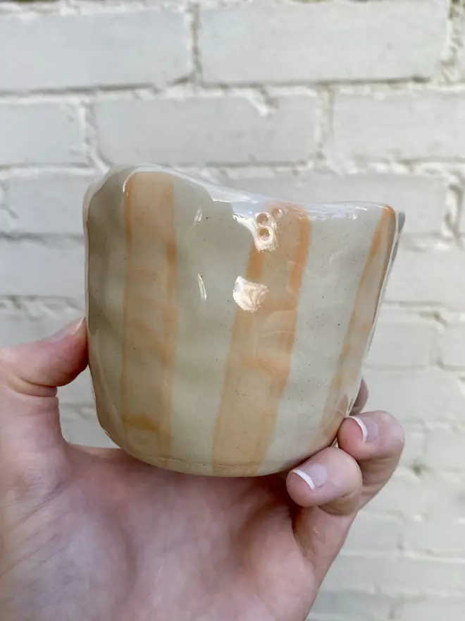 orange white strip ceramic handmade pot