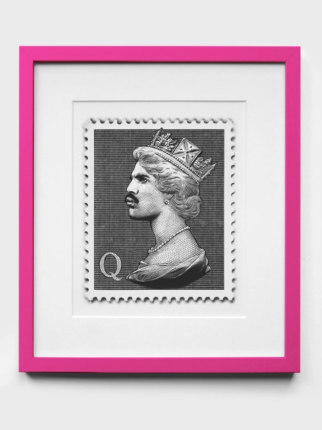 Freddie Mercury Limited Edition Mono Stamp - Neon Pink Frame