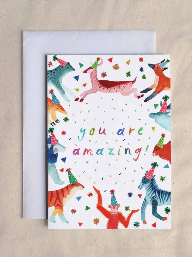  You Are Amazing – Colourful Animals Greetings Card