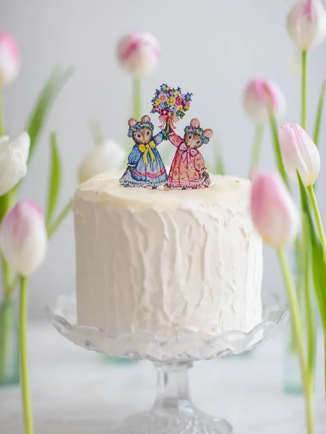 Twin Spring Mice Wooden Cake Topper