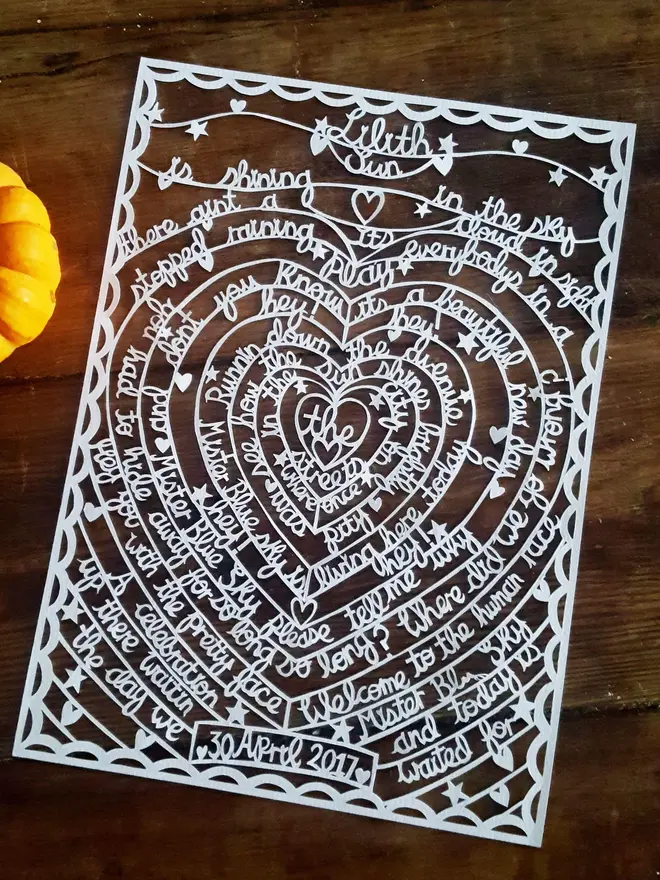 Personalised Lyrics Or Love Note Paper Cut