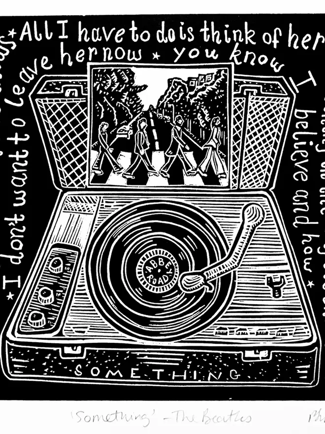 something beatles lyric lino print