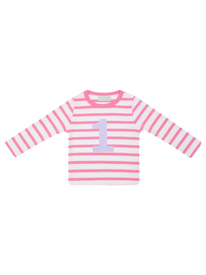 Hot Pink & White Breton Striped Number 1 T Shirt