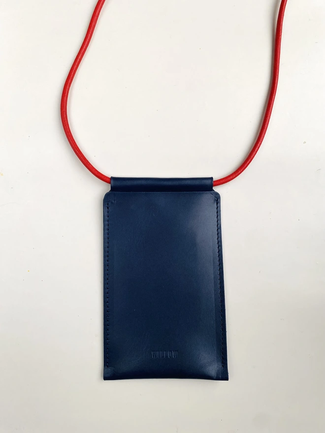 Leather phone bag with colourful strap