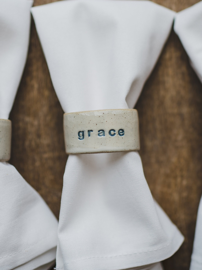 personalised napkin rings on white napkins