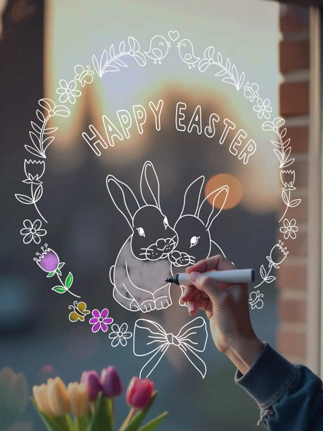 Colour-in easter wreath window sticker