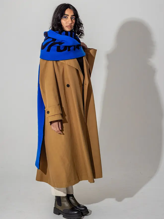 Klein and navy Liberté Egalité Sororité scarf
