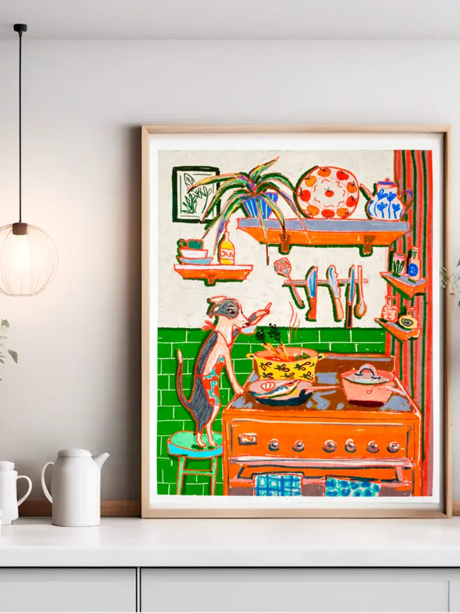 Dog cooking chef kiss wall art