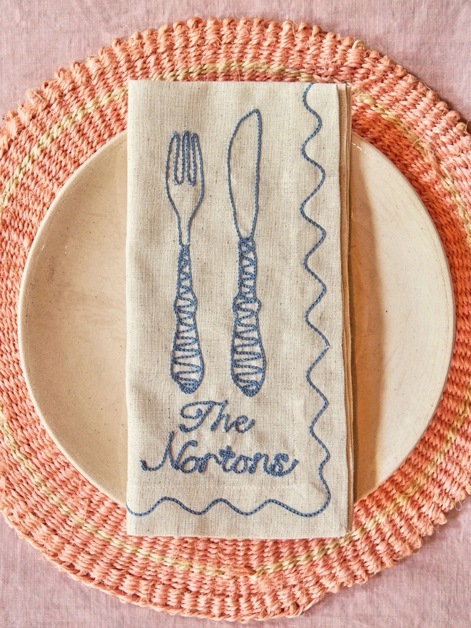 Personalised family name embroidered napkins