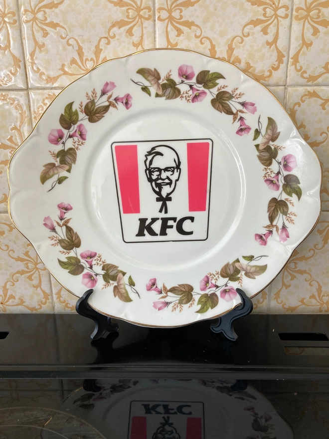 Vintage plate, KFC, KFC vintage plate, hand printed plate, hand printed vintage plate, unique gift, Kentucky Fried Chicken, Original, original gift