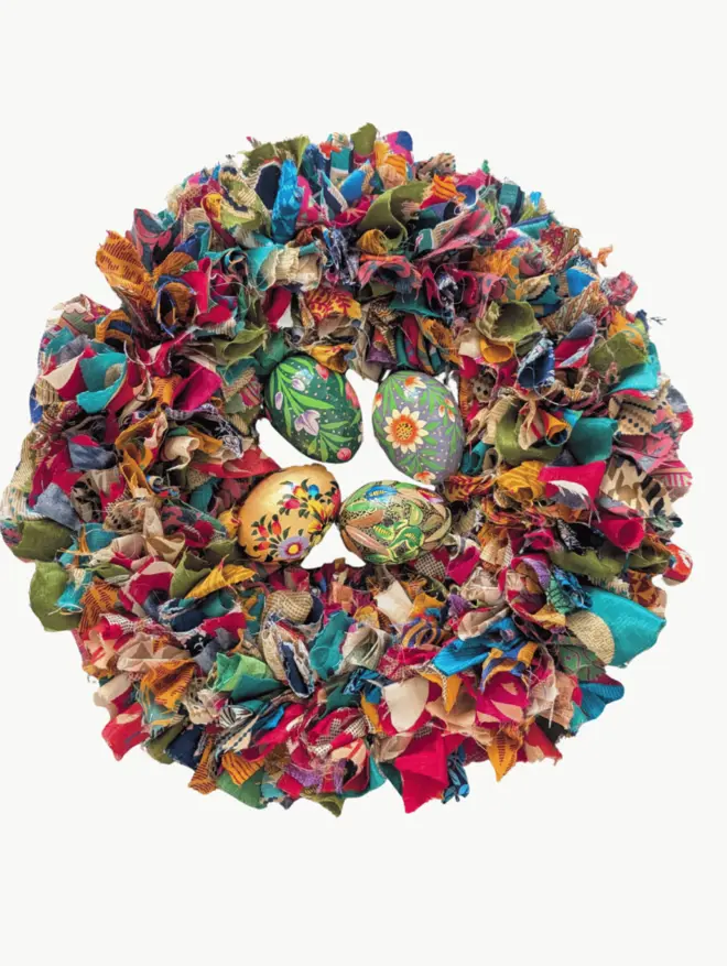 Multi Sari Wreath with Eggs.