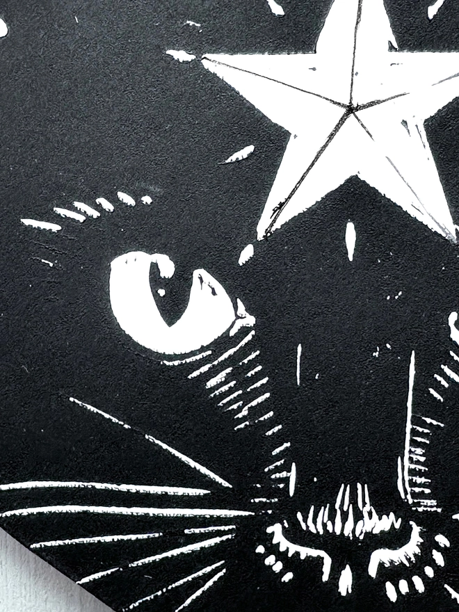 Black Cosmic Cat & Pumpkin Halloween Linocut Garland