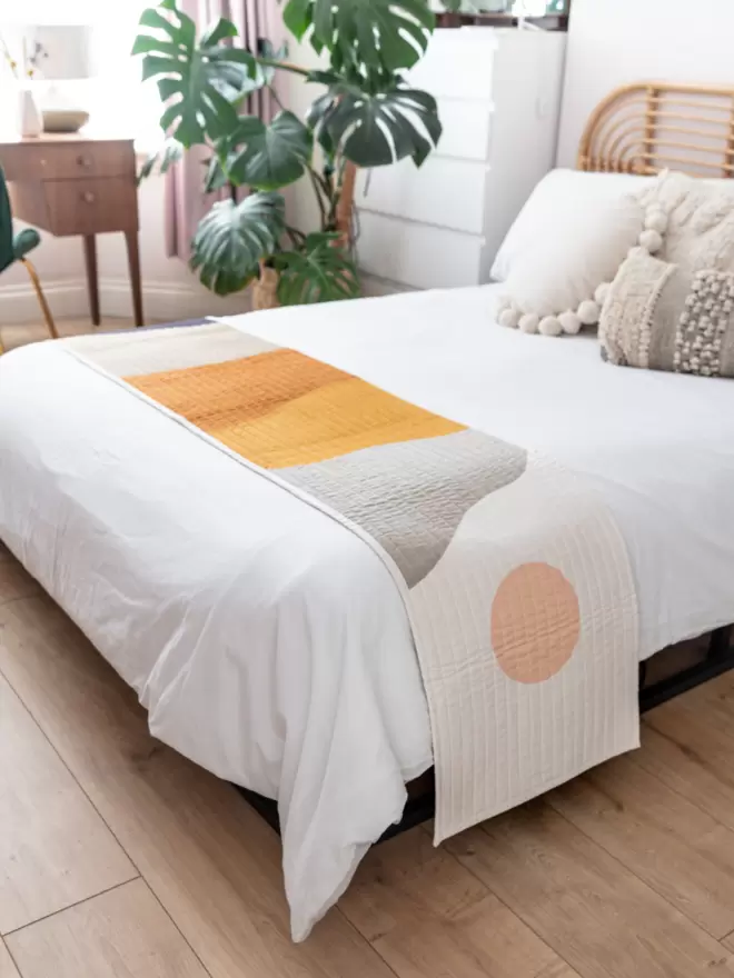 Desert Quilt Runner Displayed on Bed In Bedroom
