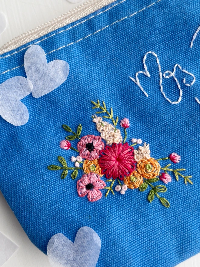 Hand embroidered make-up bag