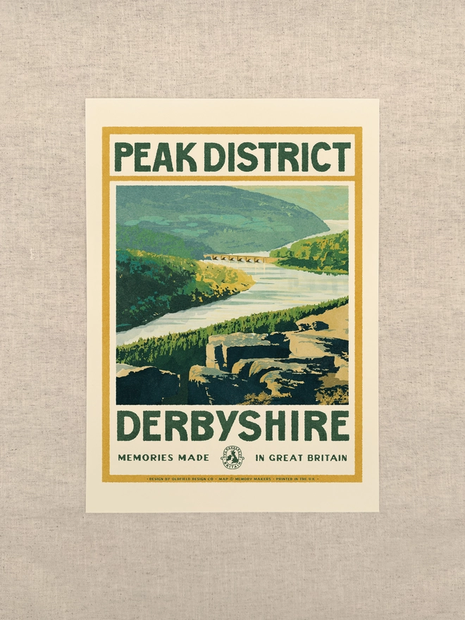 Vintage Visit Peak District A3 Print Against a Neutral Background