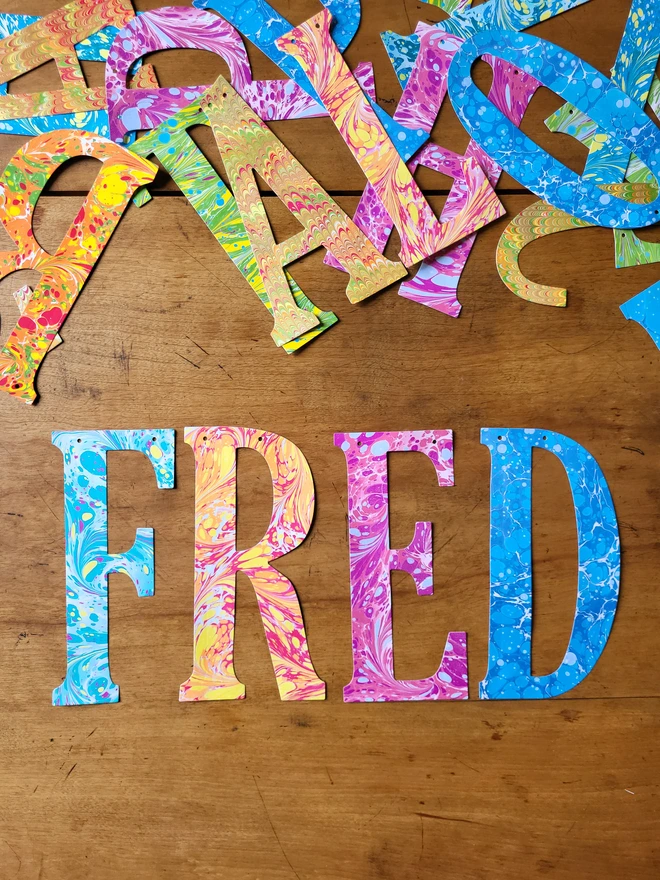 Hand-marbled name letters