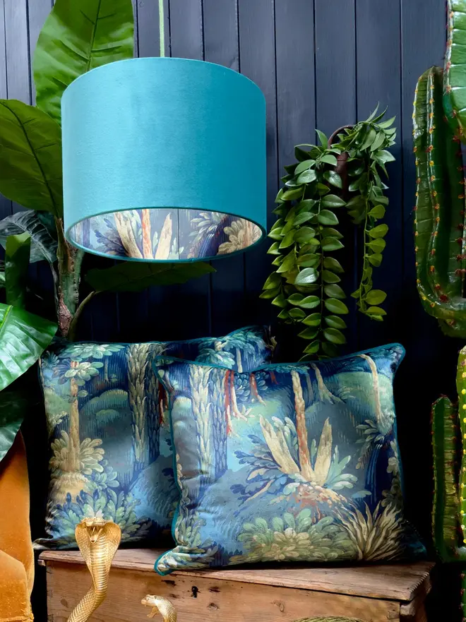 Emerald Enchanted Wood Silhouette Lampshade In Jade Green.