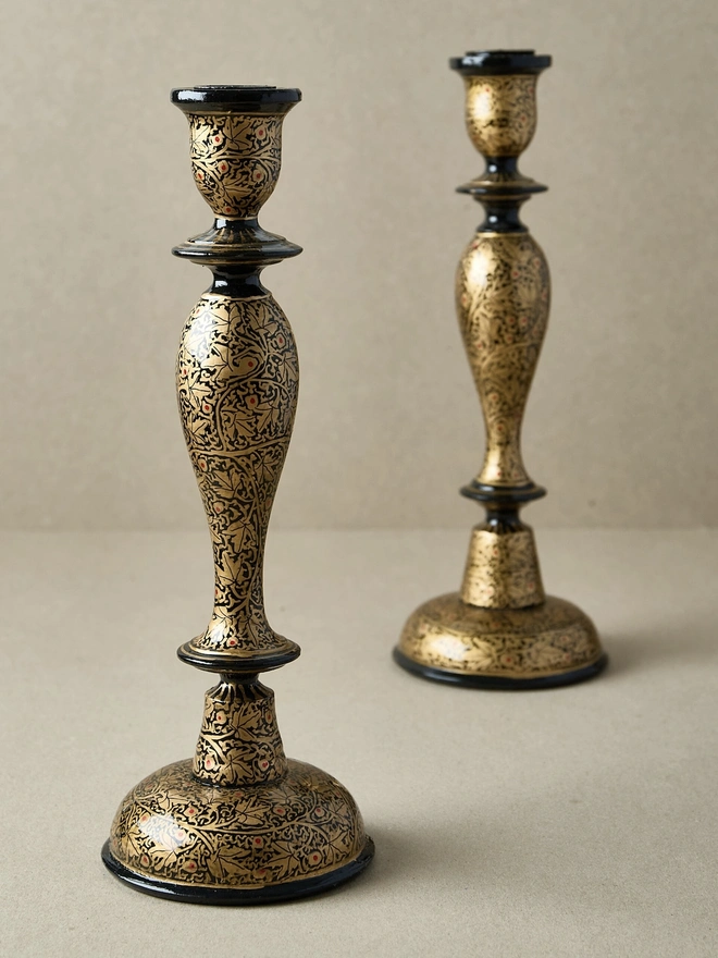 12'' Hand Painted Wooden Candle Stick Holder 