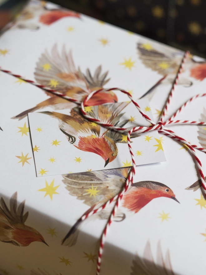 Starry Robins Wrapping Paper