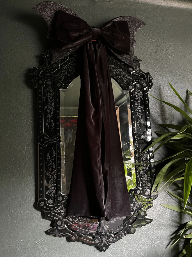 velvet black halloween bow
