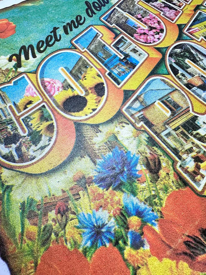 Columbia road retro themed vintage screenprint  close up