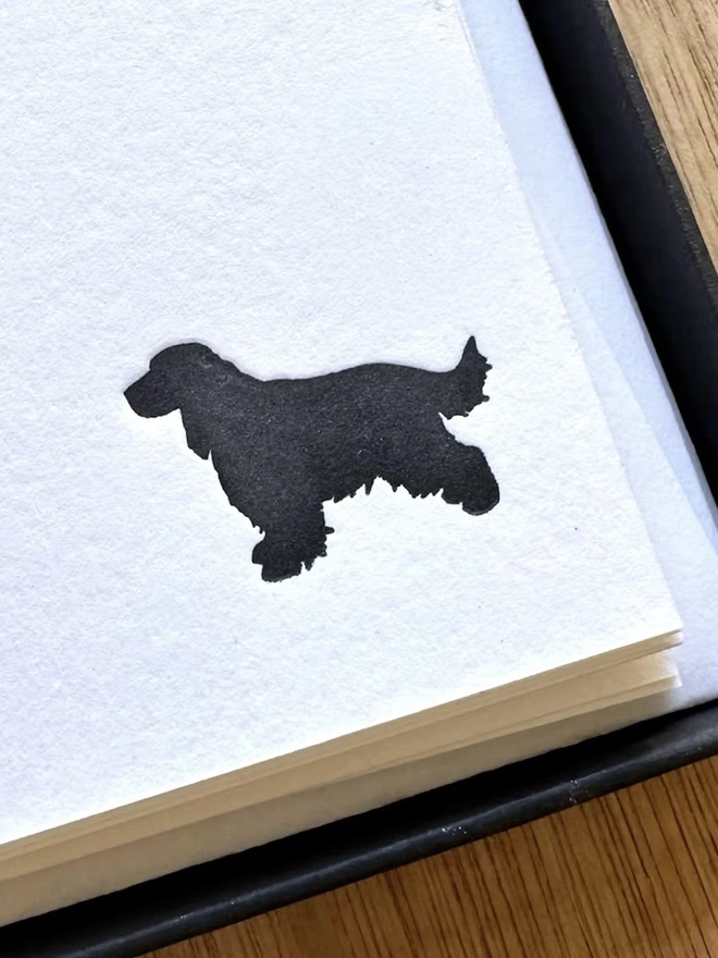 Personalised Spaniel Correspondence Cards (Set Of 10, 20), black spaniel icon in corner of white correspondence letter. 
