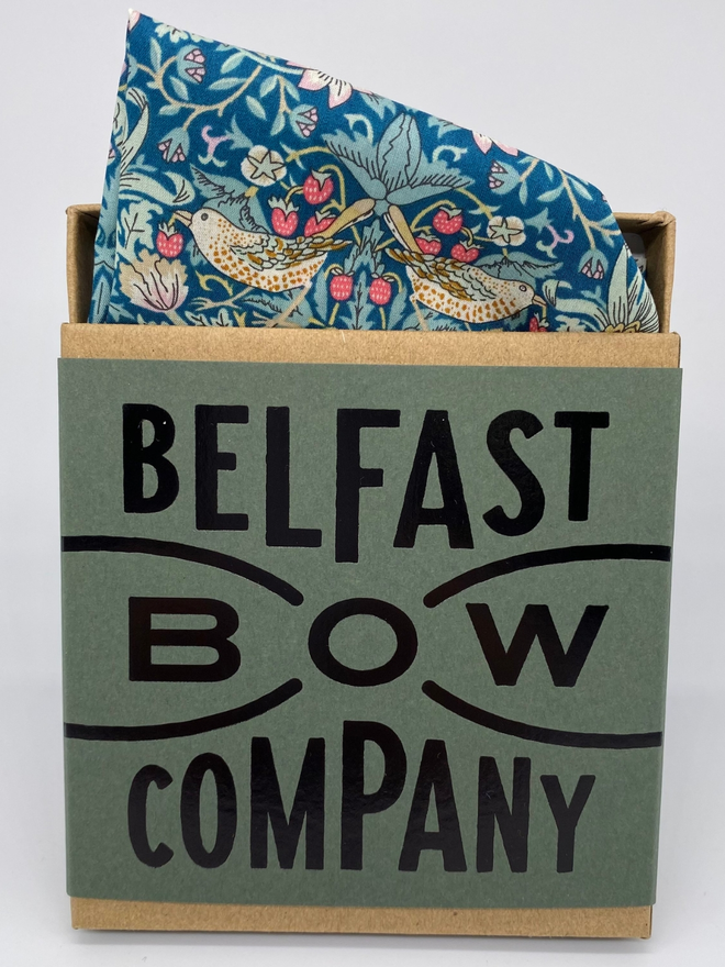 Teal Green Strawberry Thief Pocket Square handmade by the Belfast Bow Company