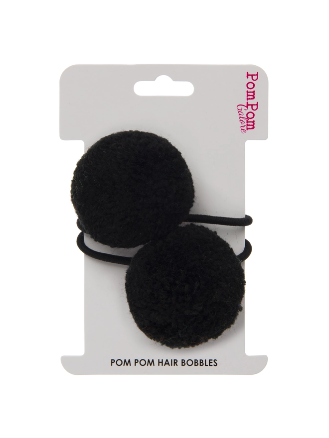 pom pom hair bobble elastic set of 2 4cm Black 