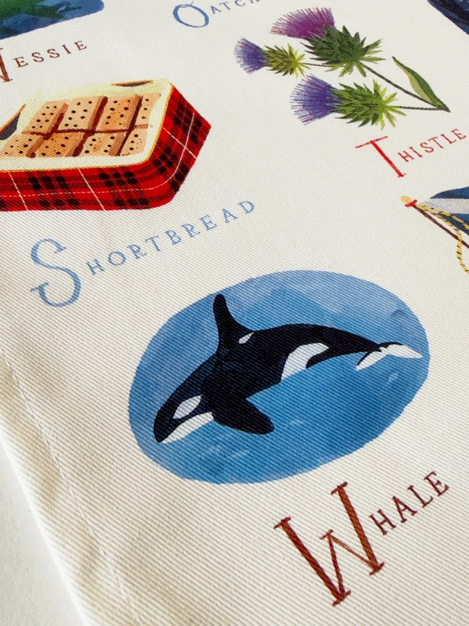 A-Z Scotland Tea Towel Close Up