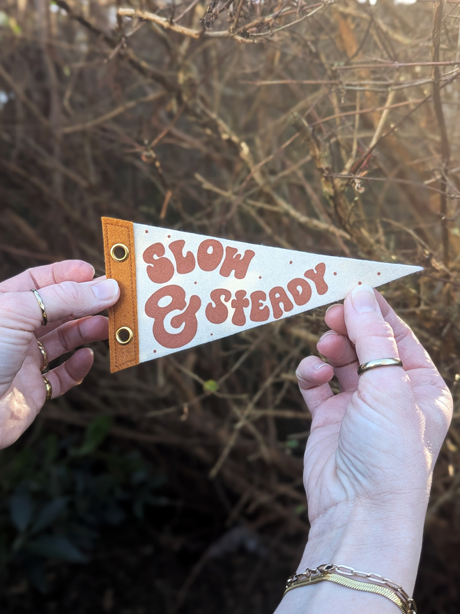 slow steady mini felt pennant flag