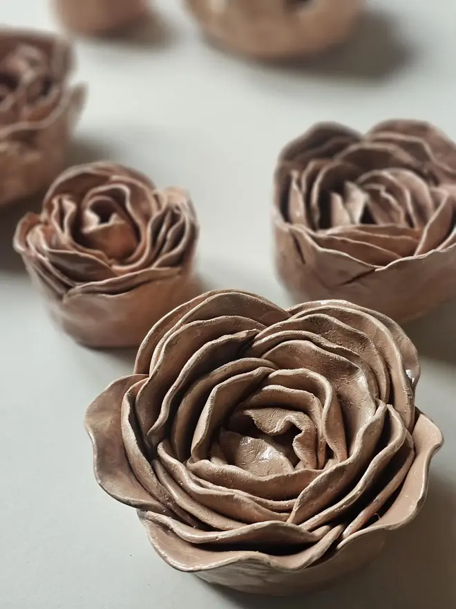 handmade ceramic flower wall hanging neutral decor sculpture art pottery glazed gift for her forever everlasting rose