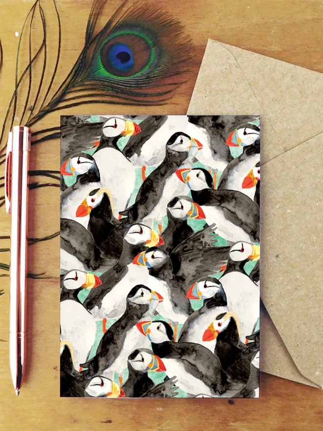 Improbability of Puffins Greetings Card