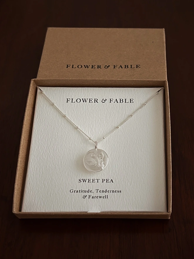 Sterling Silver Sweet Pea Coin Charm with curb satellite necklace
