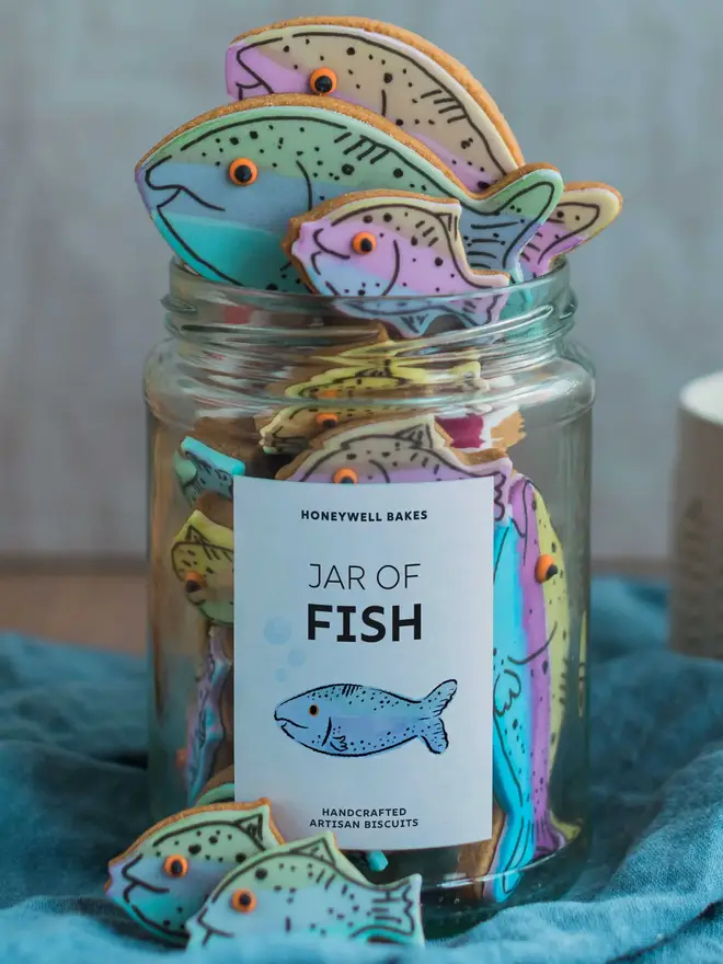 Personalised Jar Of Fish - Hand Iced Biscuits
