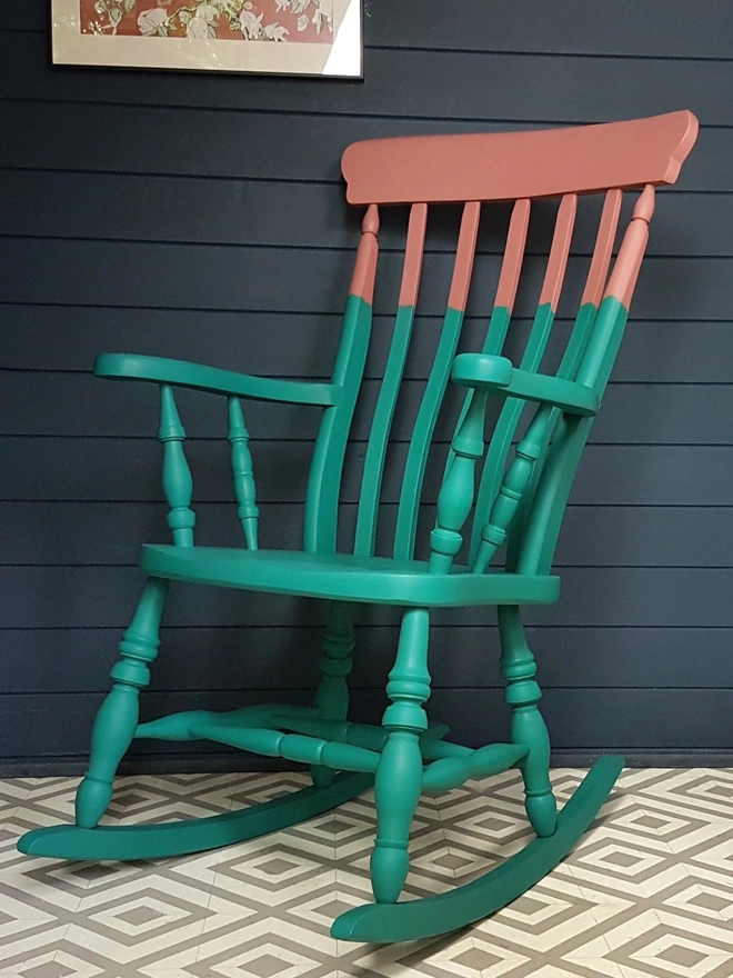  Painted Wooden Rocking Chair Teal And Pink